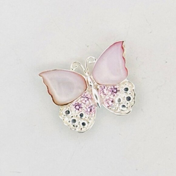 Unbranded Jewelry - Brand New Sterling Silver 925 Opal & Pink Crystals Butterfly Pendant Charm 4.2g